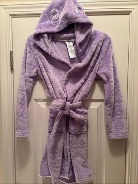 Jelli Fish Plush Lavender Hooded Bath Robe with Tie Belt